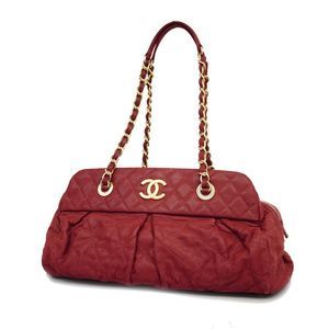 Chanel Matelasse Chain Shoulder Bag Coated Canvas Red Gold Metal Fittings